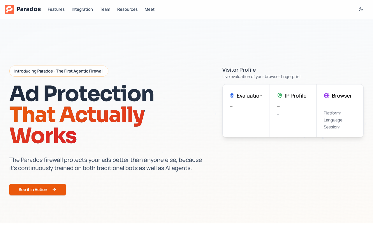 Parados - The AI Firewall that Protects Your Ads from Bot Traffic advertising AI bot-protection