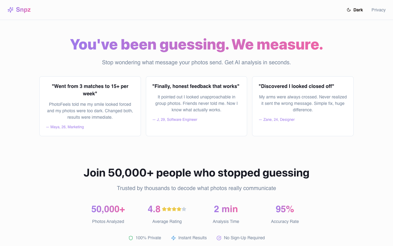 PhotoFeels - AI that analyzes your photos to improve your dating profile and social media presence AI photo-analysis dating