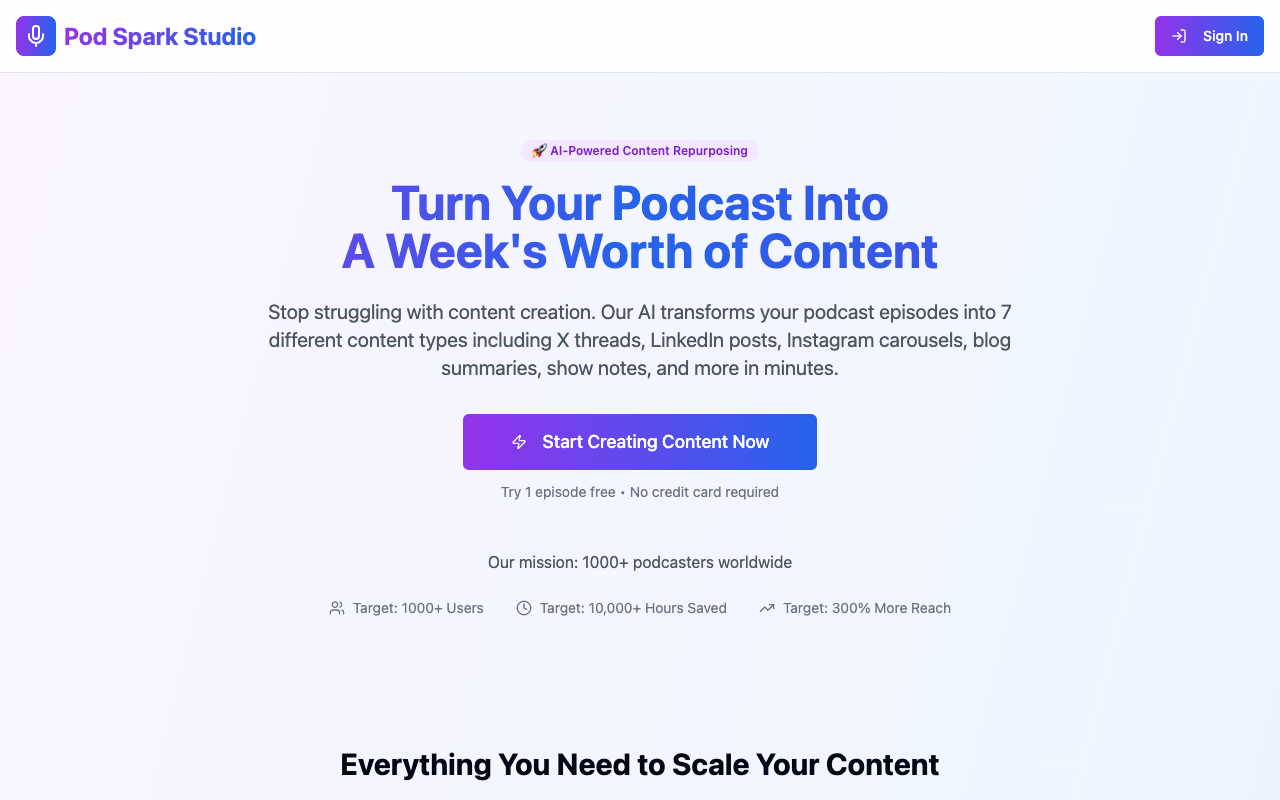 AI内容裂变神器！Pod Spark Studio助独立播客5分钟引爆全平台流量