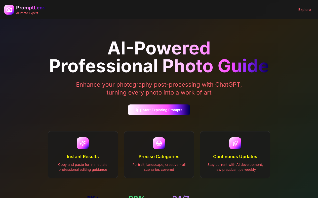 PromptLens - A ChatGPT photo editing prompt library for enhancing your photography skills photo-editing AI photography