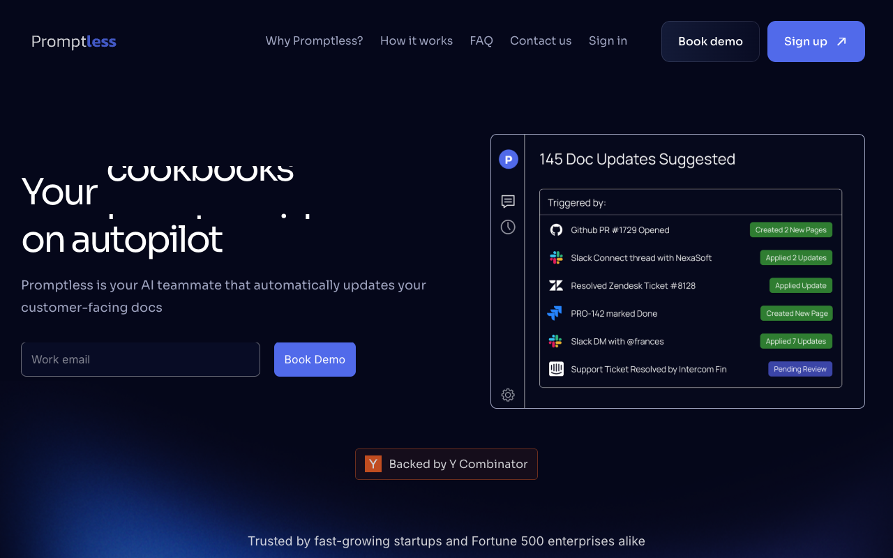 Promptless - An AI teammate that proactively updates customer-facing docs AI documentation customer-experience