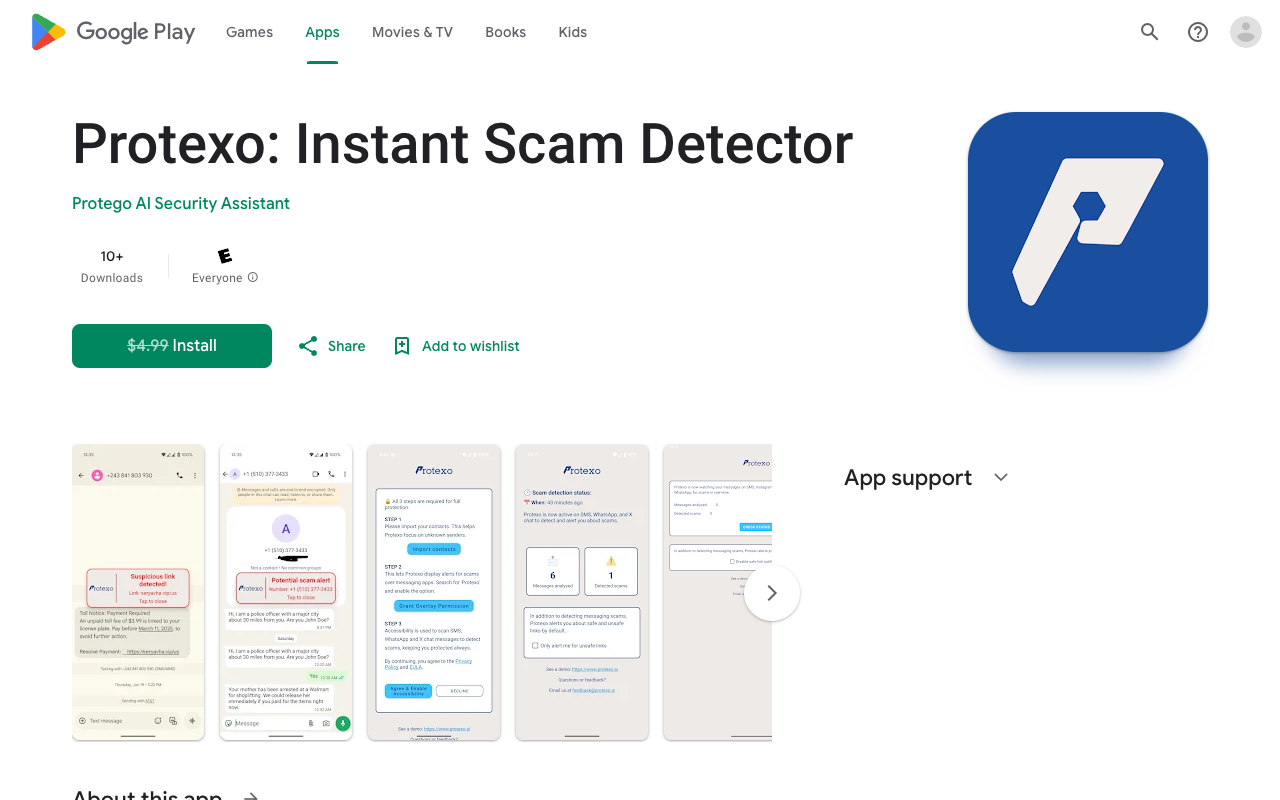 Protexo - An app that detects scams in messaging apps scam-detector messaging-apps security