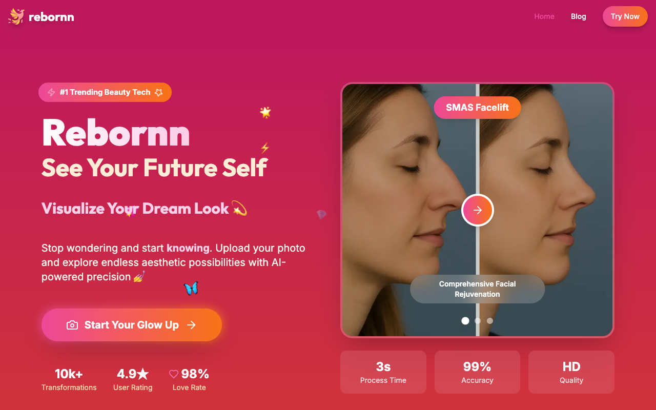 rebornn - Transform your look with cutting-edge Plastic Surgery AI plastic-surgery AI beauty-tech