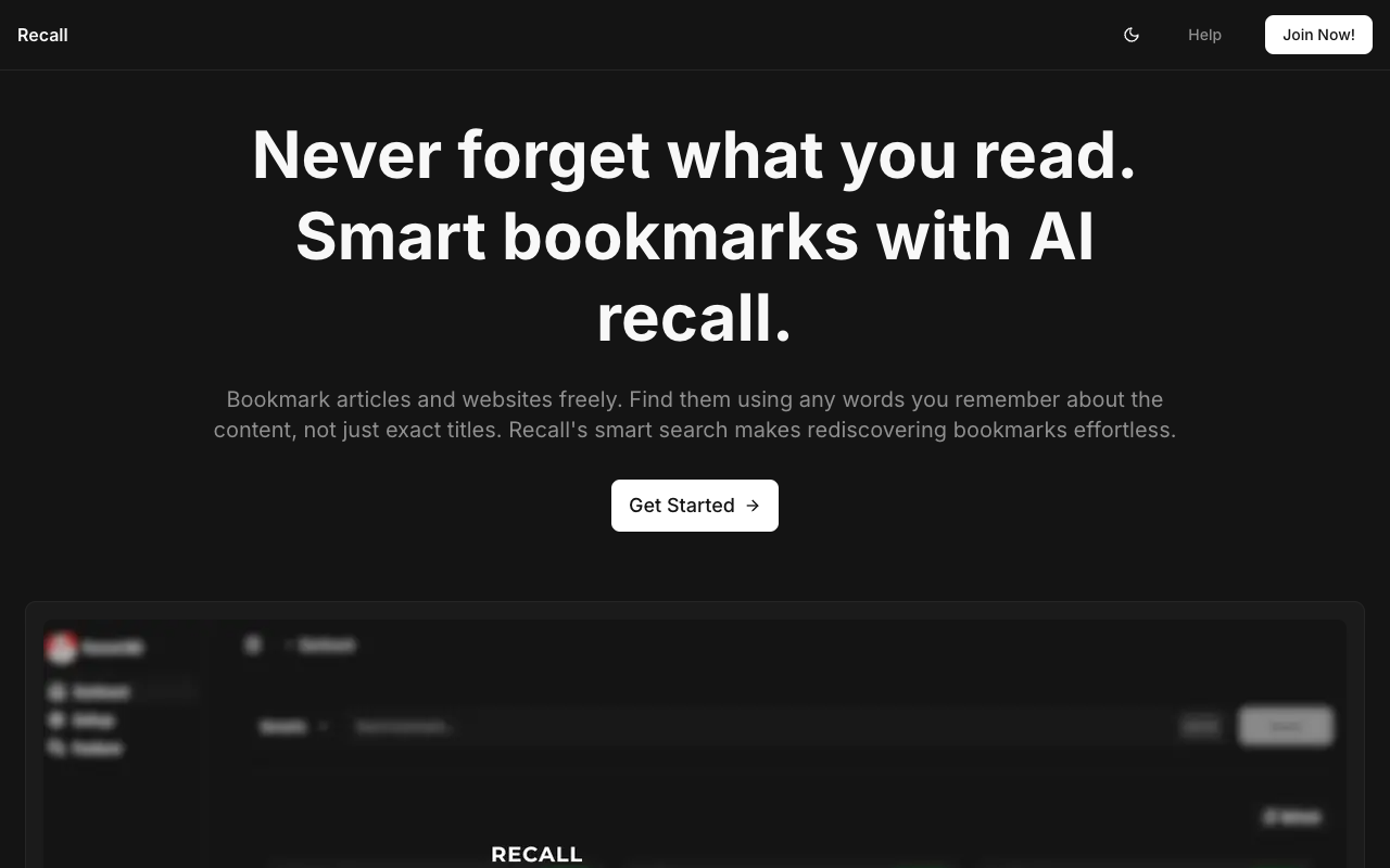 Recall - A Smart Bookmark Manager that Helps You Remember Everything You Read bookmark-manager AI productivity