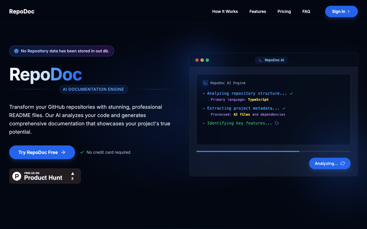 RepoDoc - An AI tool that auto-generates clean README files for your GitHub repositories AI README GitHub
