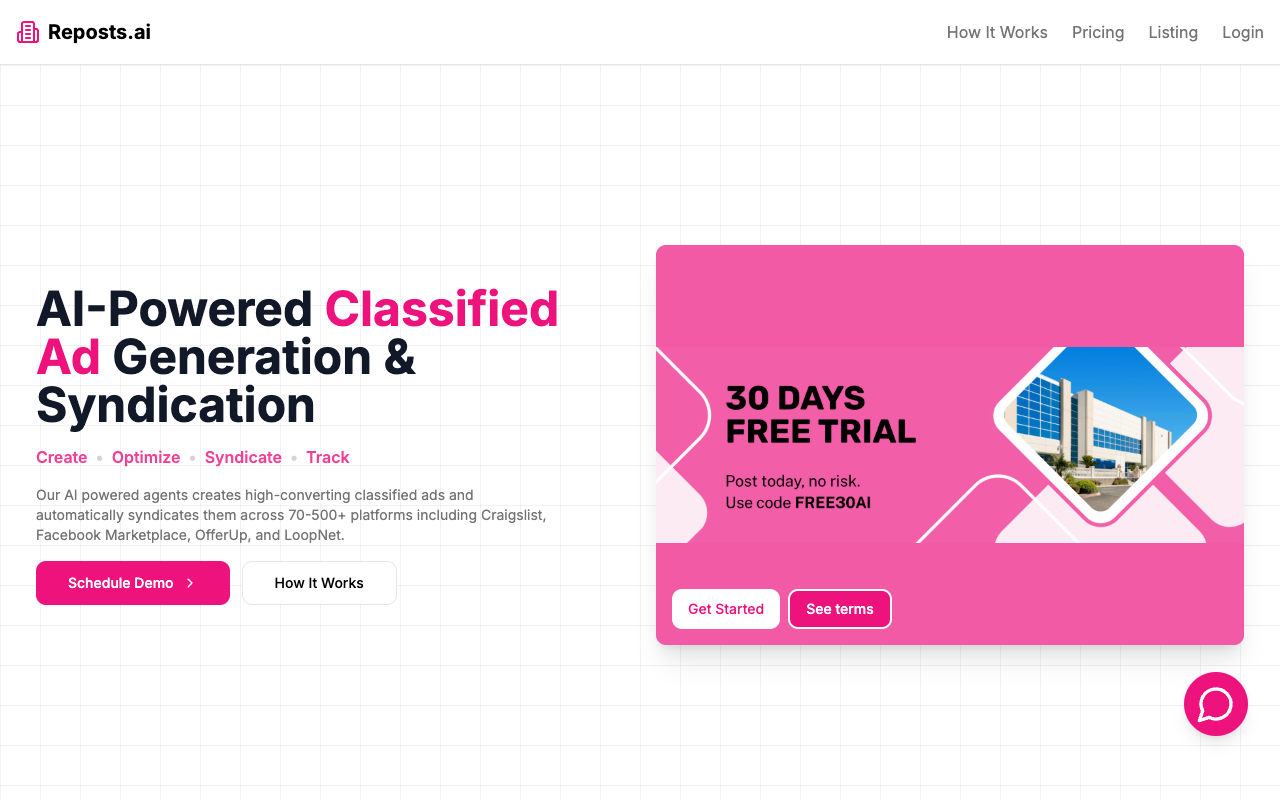 Reposts.ai - Let Reposts.ai Do the Work! Automated Ad Syndication AI real-estate automation