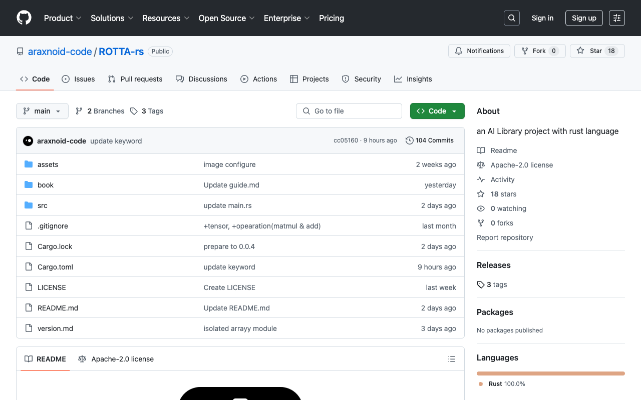 ROTTA-rs - An AI Library in Rust for Building Intelligent Applications AI Rust library