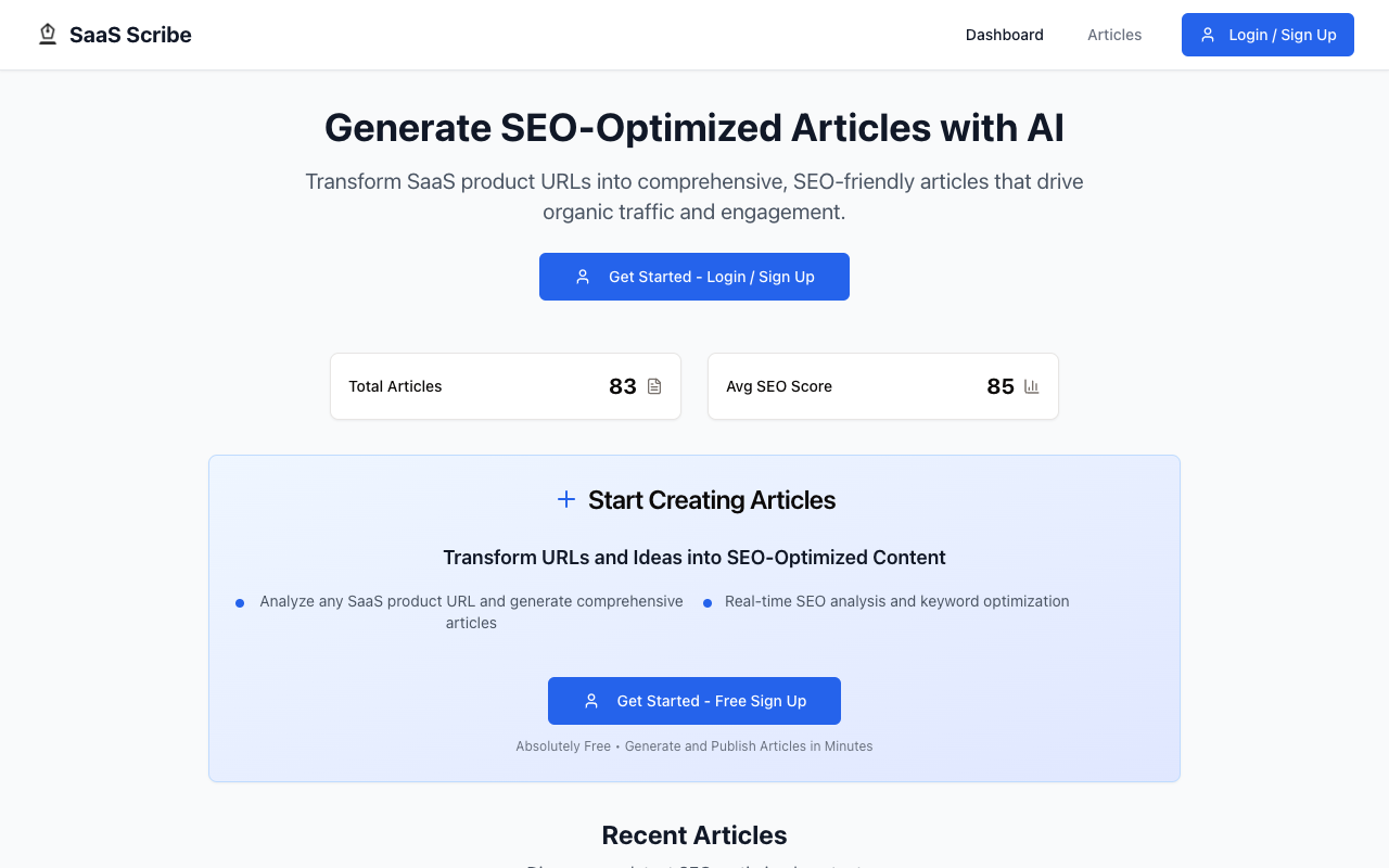 SAAS Scribe - AI-Powered SEO Article Generation for SaaS Products SEO AI SaaS