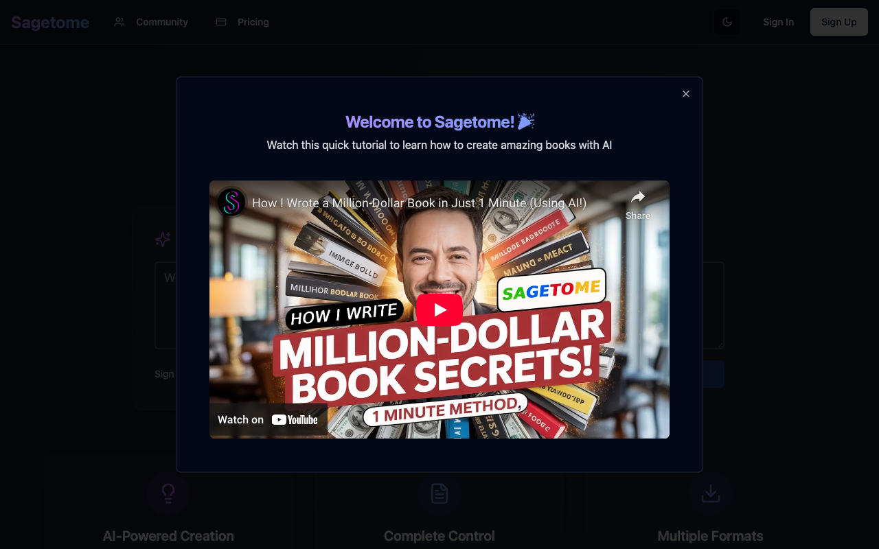 Sagetome - A tool to generate books from simple text prompts book-generation AI writing-tool