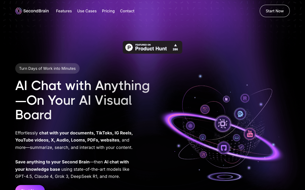 Second Brain - An AI visual board that helps you chat with your knowledge base AI productivity knowledge-management