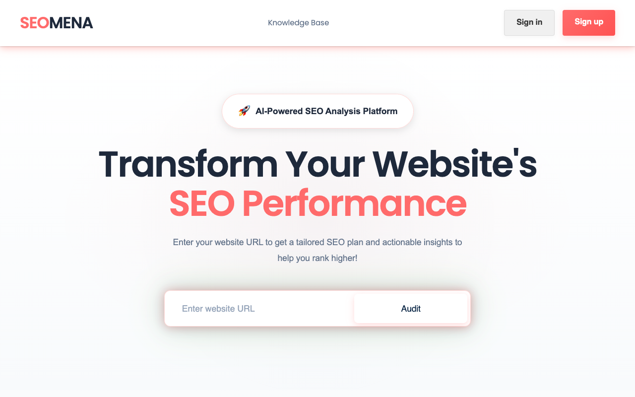 SEOMENA - An AI-powered SEO analysis tool to boost your website rankings SEO AI analysis