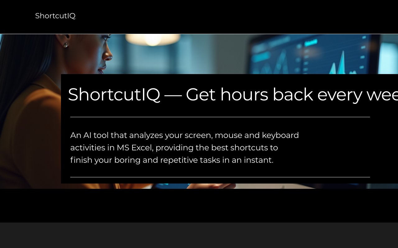 ShortcutIQ - An AI assistant that boosts Excel productivity with one-key shortcuts Excel productivity AI