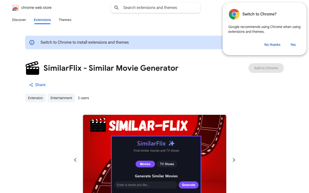 SimilarFlix - A Chrome extension that recommends movies and shows based on your favorites movies recommendations chrome-extension