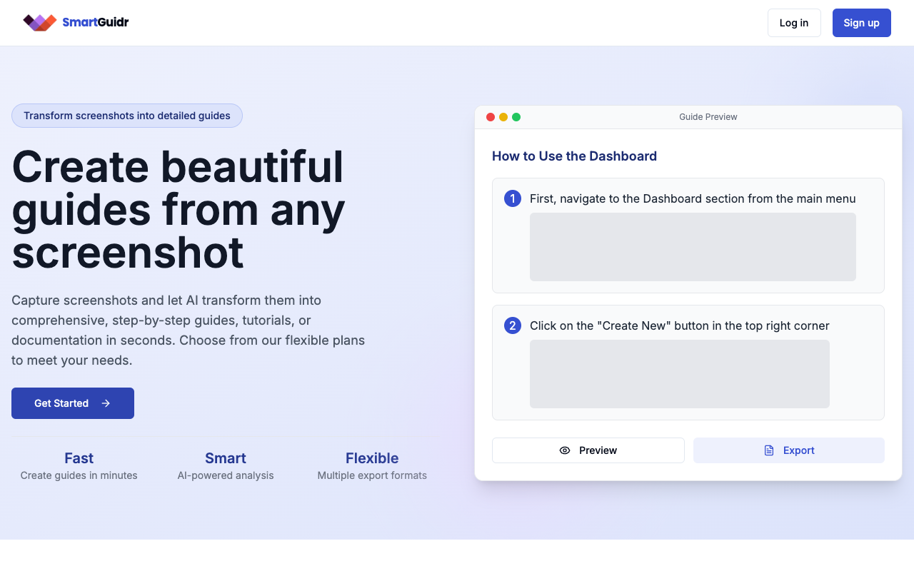 SmartGuidr - Transform screenshots into interactive guides using AI screenshots AI guides