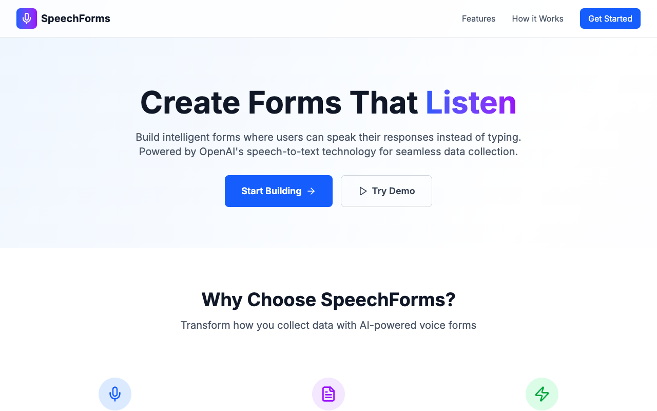 SpeechForms - Create and fill forms using voice input powered by AI voice-input AI data-collection