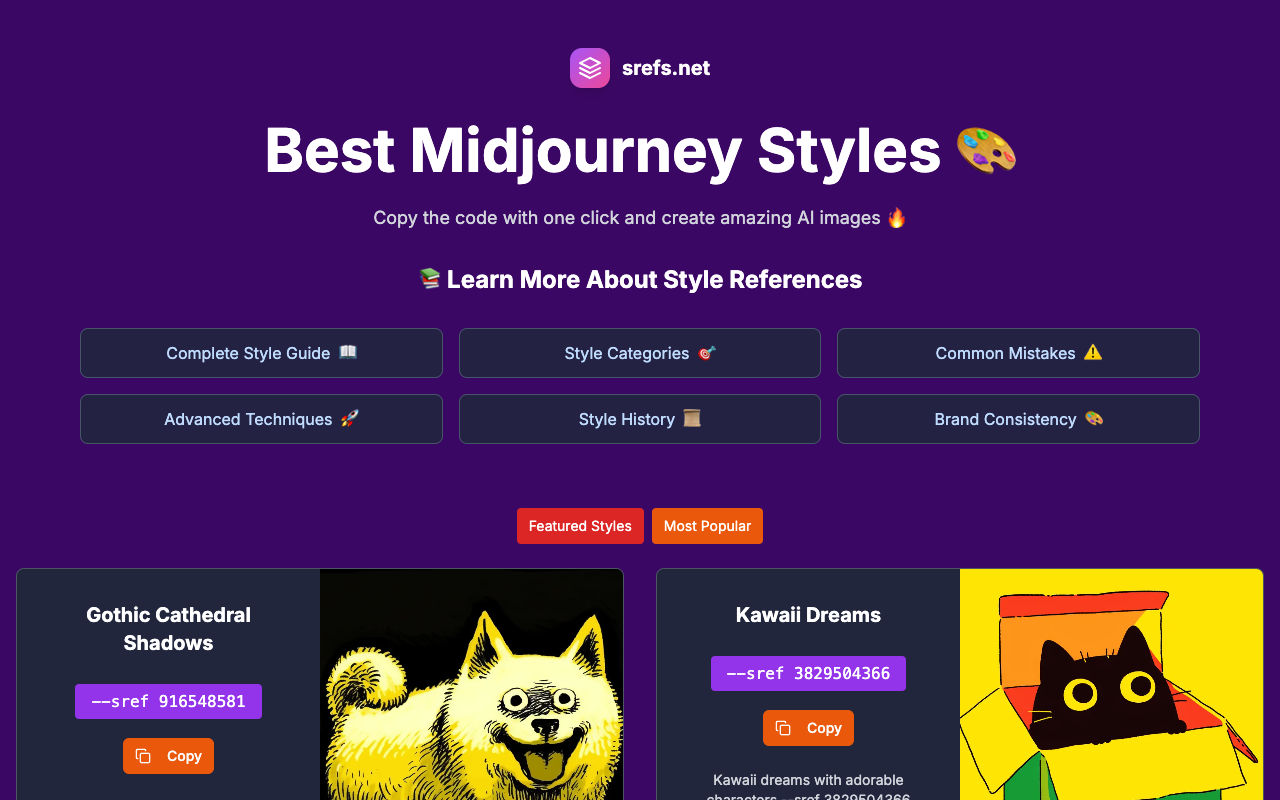 srefs.net - A Free Collection of 900+ Midjourney Style References for AI Art Midjourney AI art style references