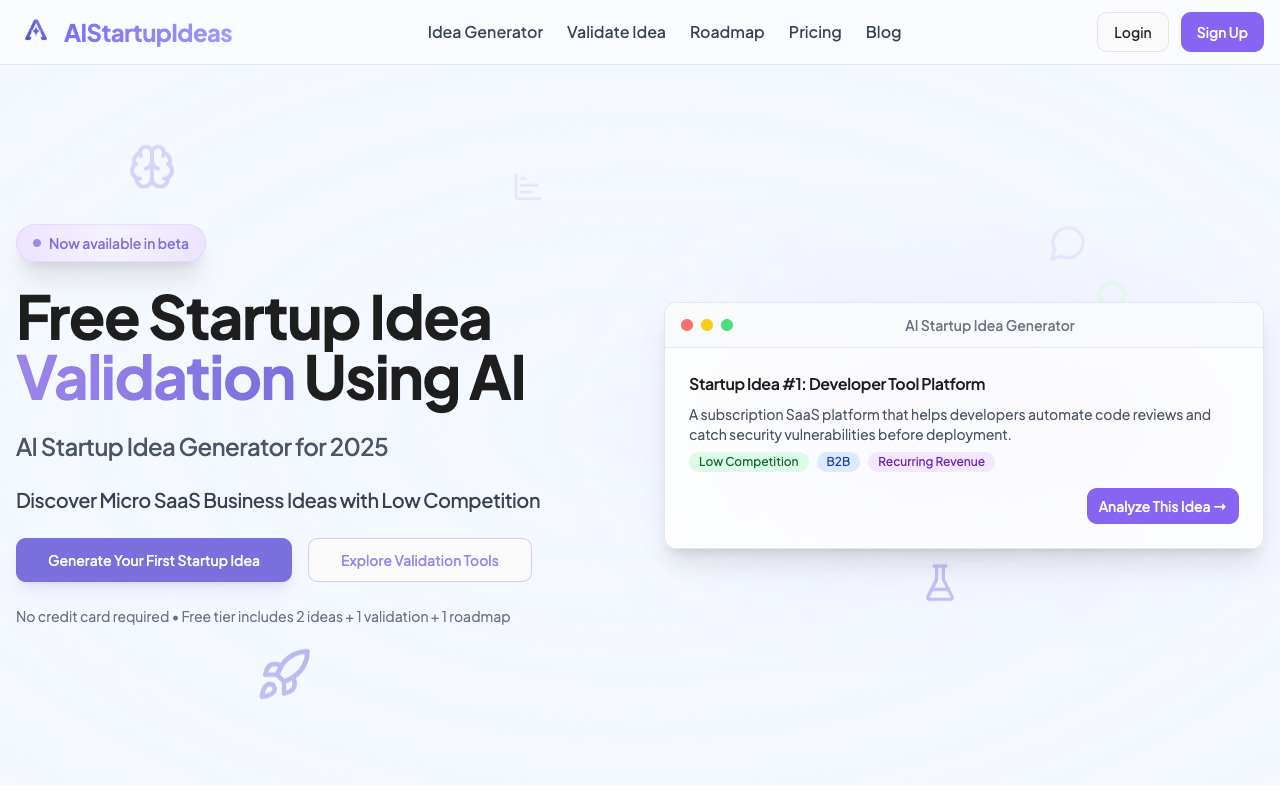 Startupideas - A tool to generate, validate, and roadmap your startup ideas startup entrepreneurship idea-validation