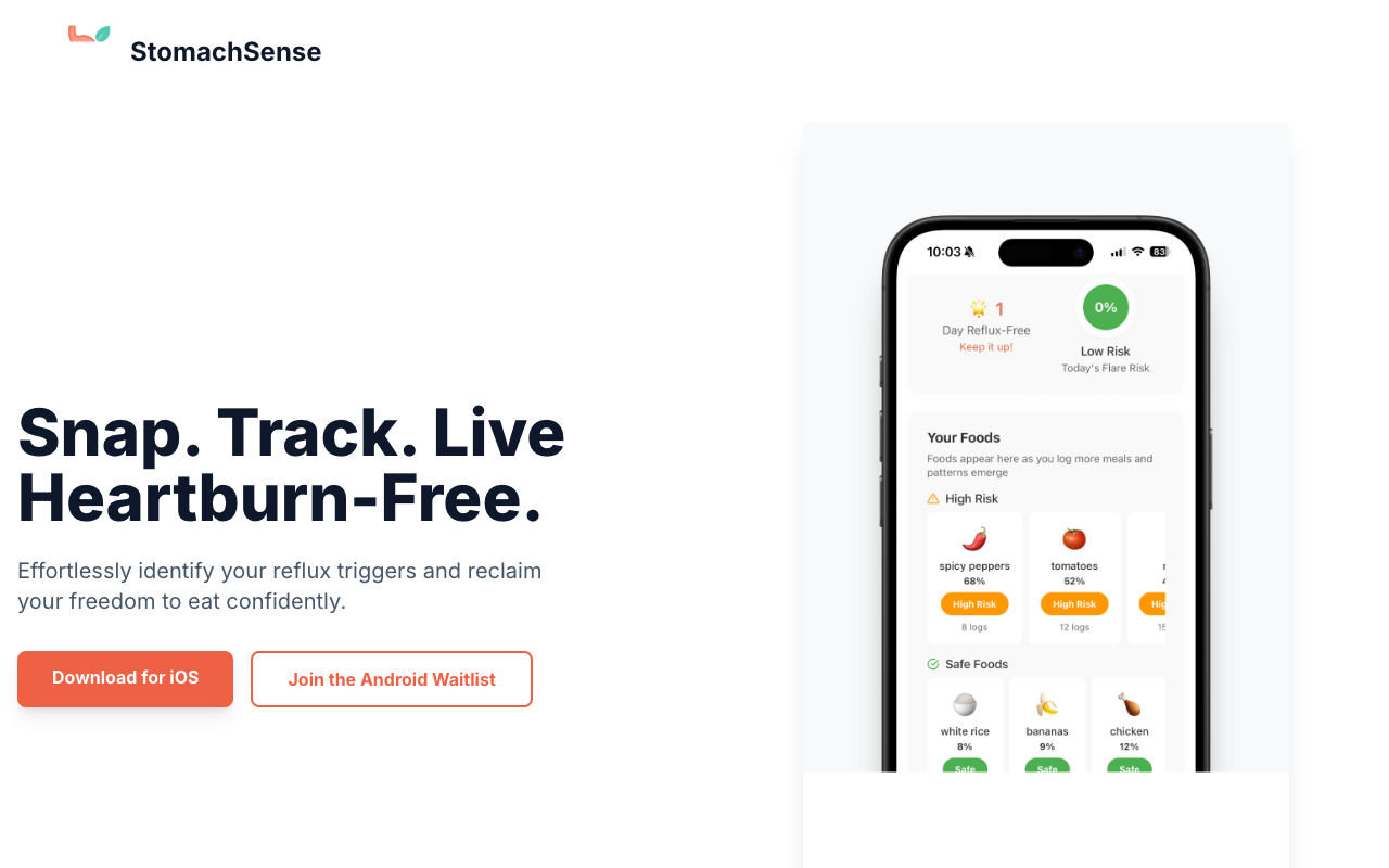 StomachSense - An AI-powered reflux tracker that helps you manage GERD triggers effortlessly GERD acid-reflux health