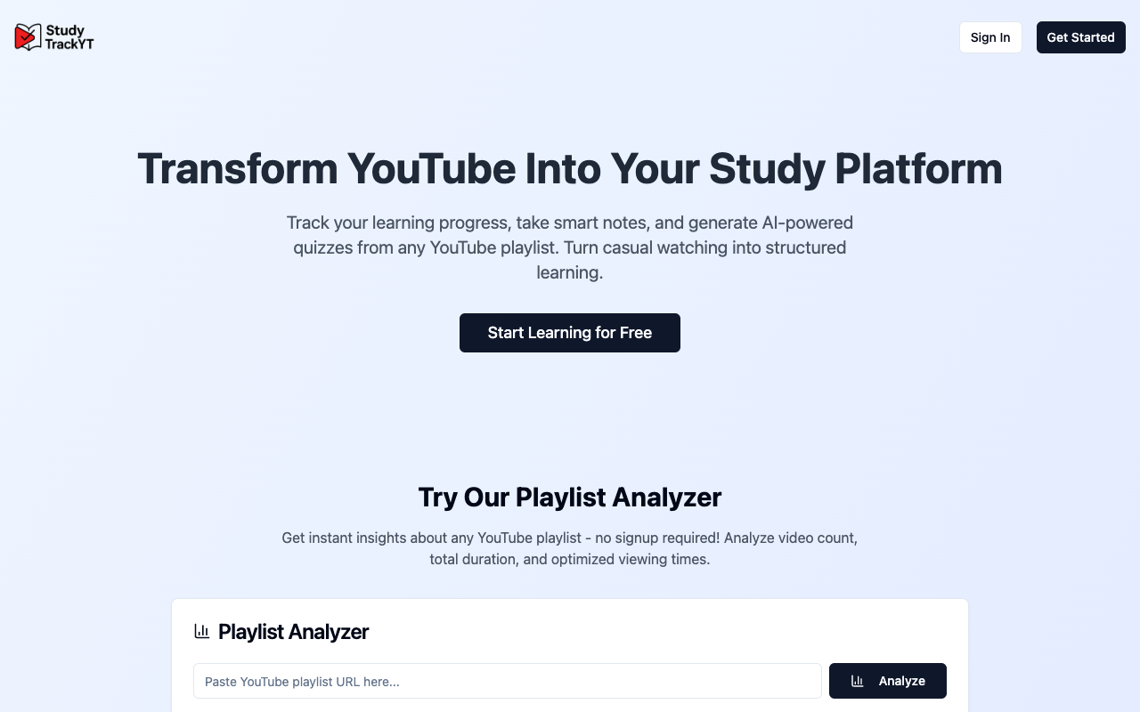 StudyTrackYT - A tool to track and share your YouTube learning progress YouTube learning study-planner