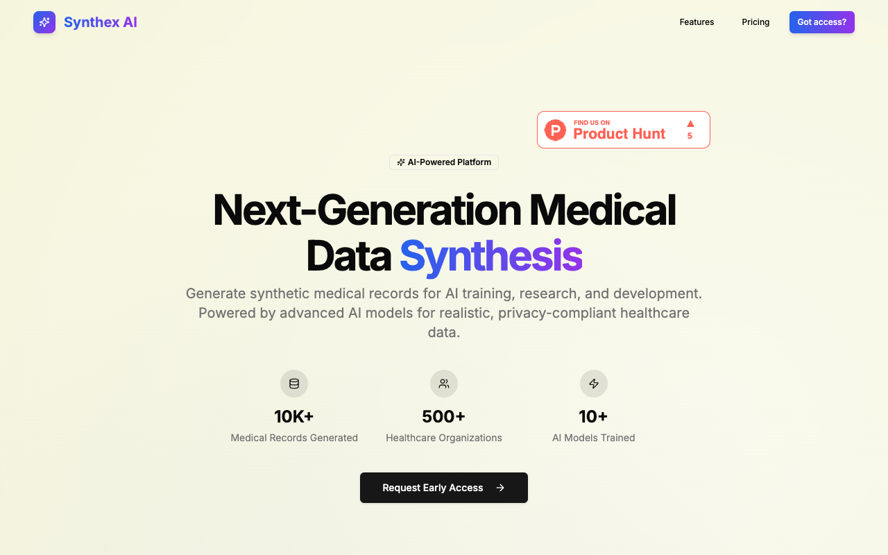 Synthex AI - The fastest way to generate realistic medical records for AI training without privacy concerns synthetic-data healthcare AI