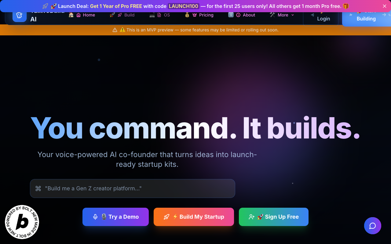 TalkToBuild AI - Your AI co-founder that helps you build startups quickly AI startup entrepreneurship