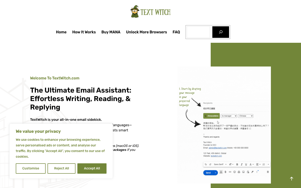 TextWitch - An AI email assistant that rewrites and summarizes emails in one click email AI Chrome-extension