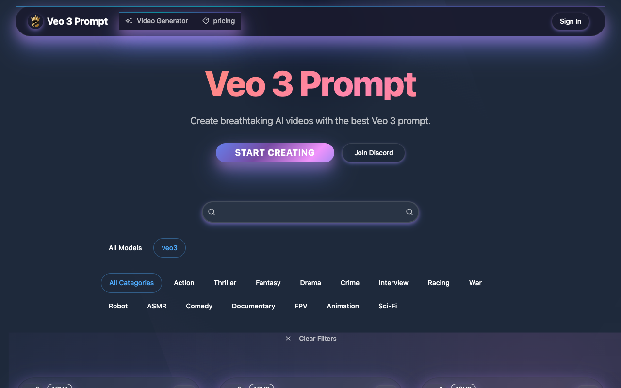 Veo 3 Prompt - Create stunning AI videos effortlessly with effective prompts AI video-generation prompts