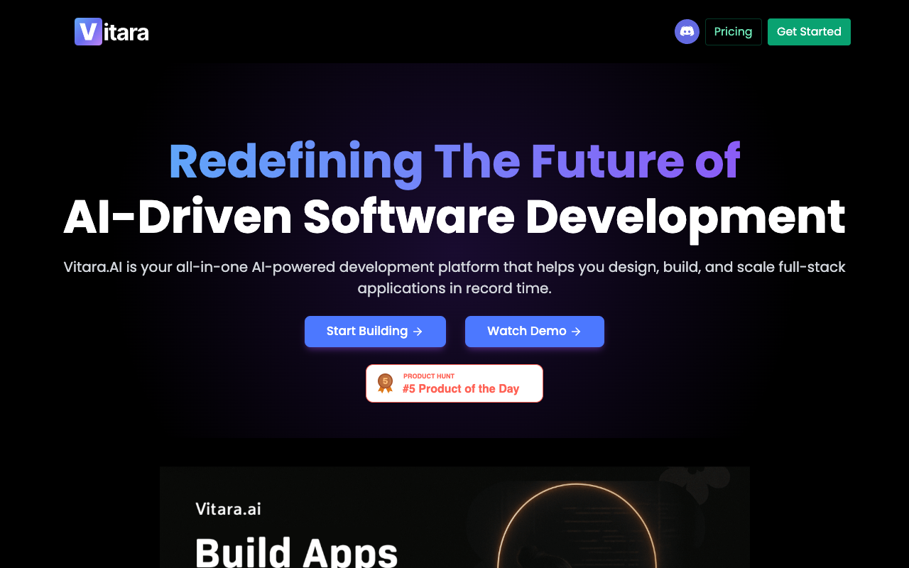 Vitara AI - Build Full-Stack Applications Instantly Using Just a Prompt AI software-development no-code