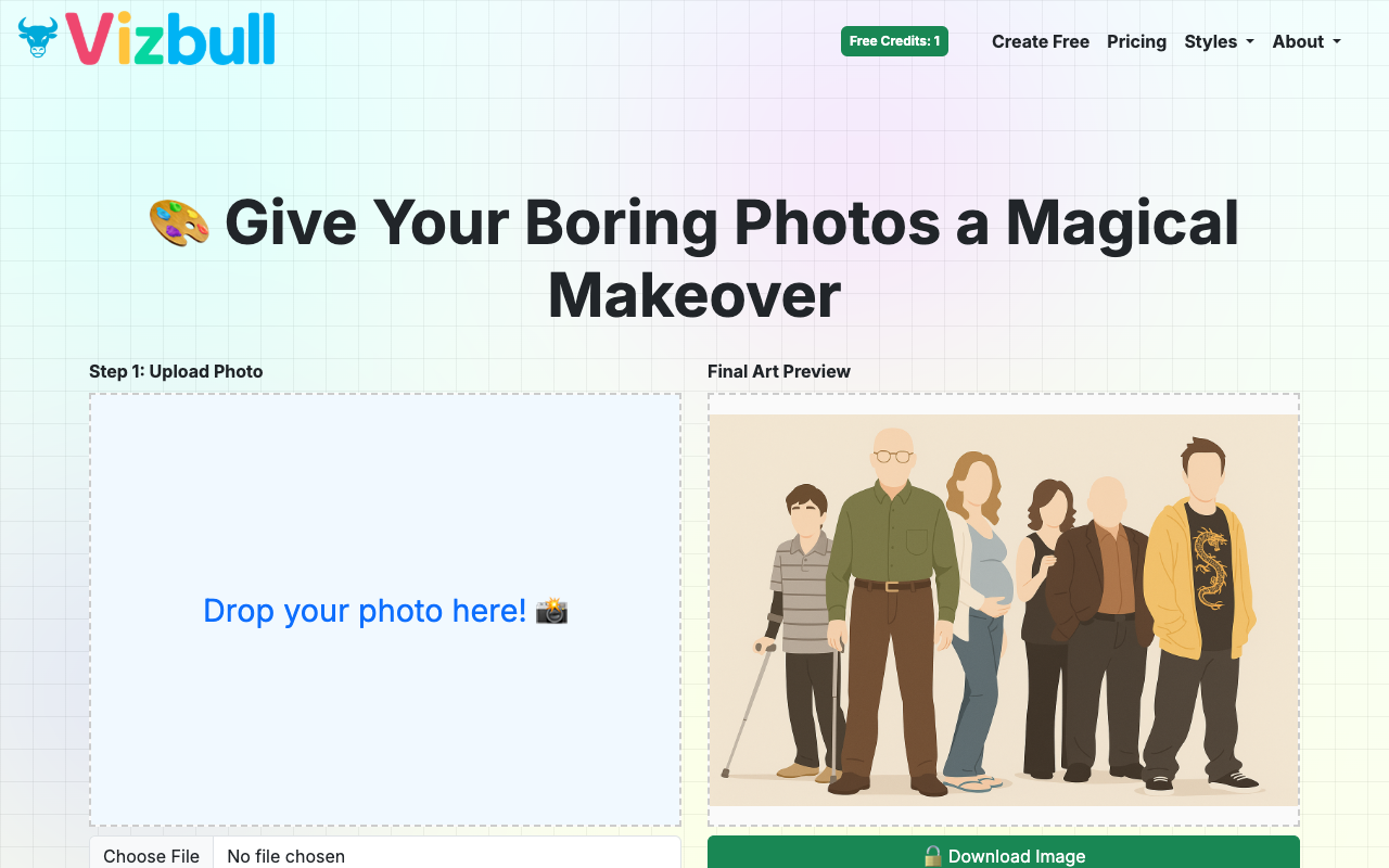 一键变身动漫主角！VizBull AI照片转卡通神器，解锁你的创意无限可能