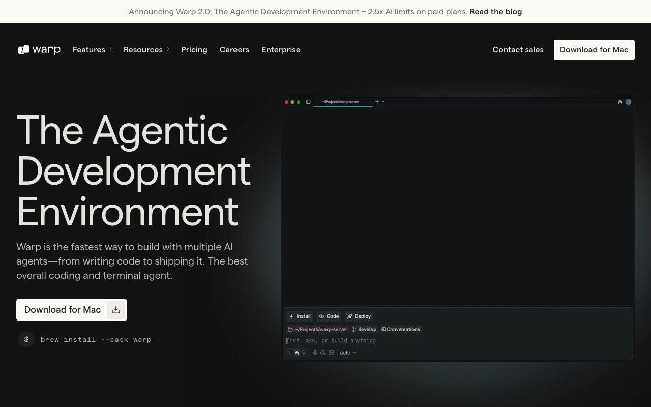 Warp - The first agentic development environment for coding with multiple AI agents development AI coding