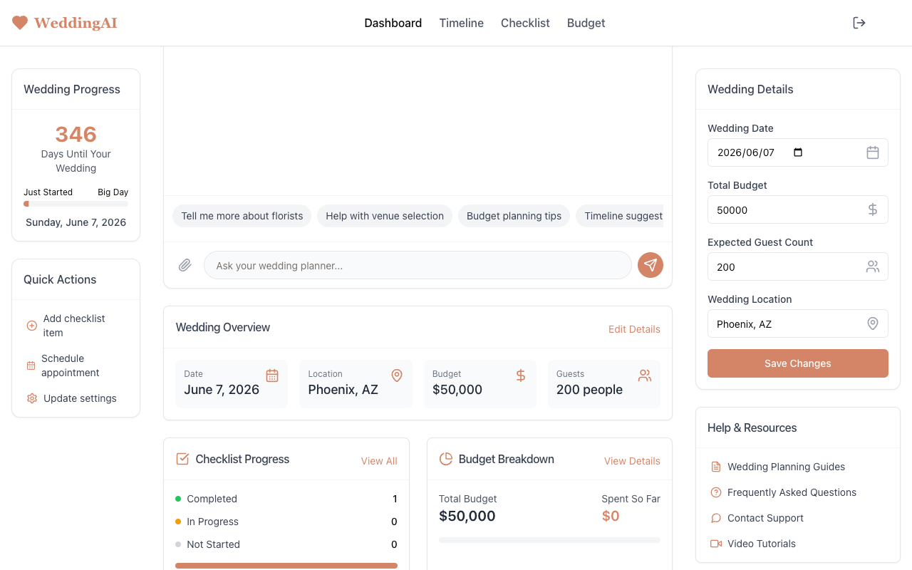 WeddingAI - Your AI wedding planning assistant that simplifies the planning process wedding AI planning