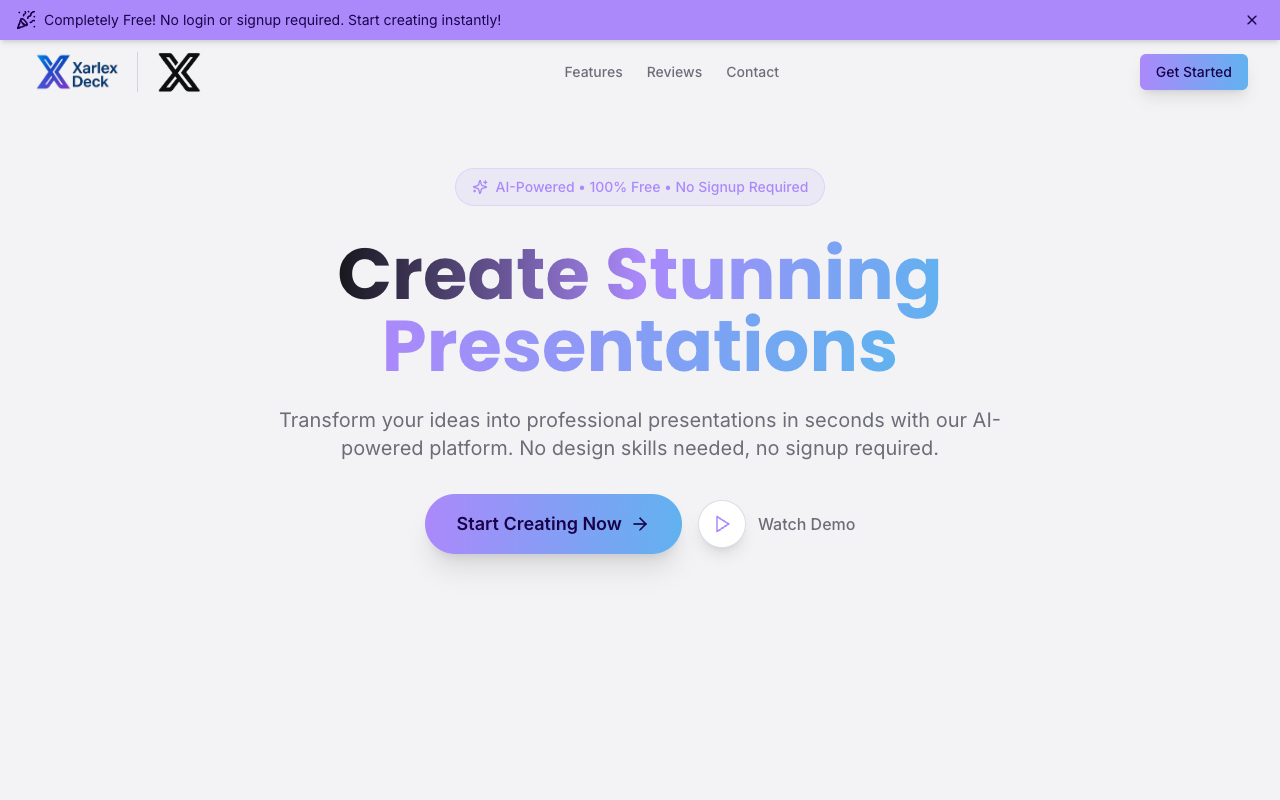 AI秒速生成惊艳PPT！XarlexDeck：零门槛、免登录，30秒打造10页专业幻灯片