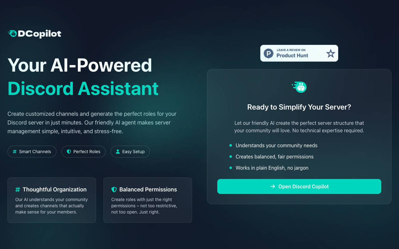 Discord Copilot - Your AI-Powered Assistant for Effortless Discord Server Management Discord AI server-management