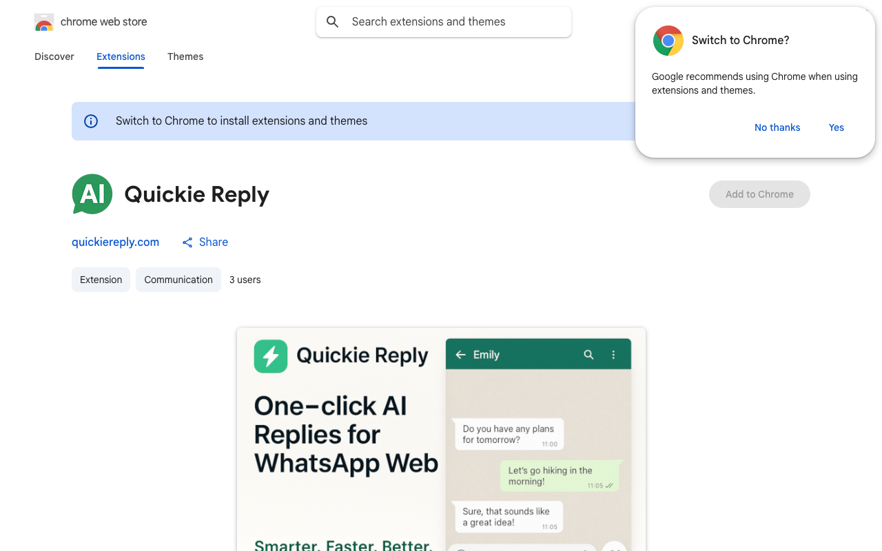 Quickie Reply - AI-Powered Smart Replies for WhatsApp Web WhatsApp AI Chrome-extension
